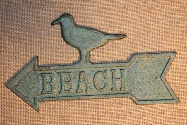 6 pcs) Decorative cast iron beach sign featuring a sea gull, point to the beach sign, free shipping, bronze look finish, vintage look,BL-49