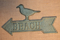 7 pcs) Decorative cast iron beach sign featuring a sea gull, point to the beach sign, free shipping, bronze look finish, vintage look,BL-49