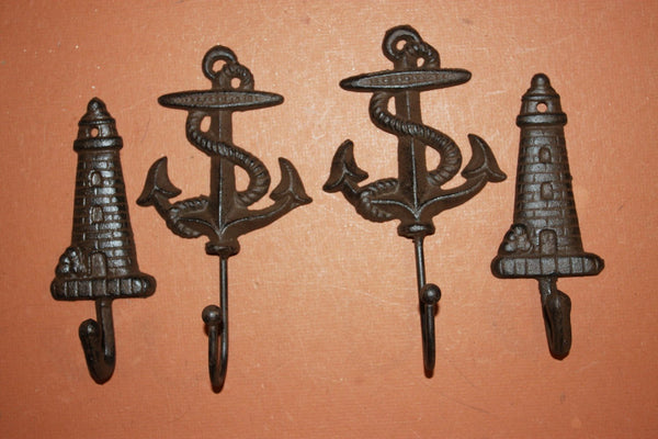 4 pieces) Vintage look anchor wall hooks, free shipping, anchor, lighthouse, maritime, sailor, coat hook, towel hook, N-48,56~