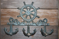 2 pieces) Bronze-look anchor, helm wall hook 9 1/2&quot; wide, free shipping, coat and hat hook, nautical coat and hat hook, BL-62~