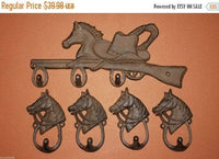 5) Antique-look Cowboy Decor Horse Rifle Coat Hat Wall Hook Bar Horse head wall hooks set of 5