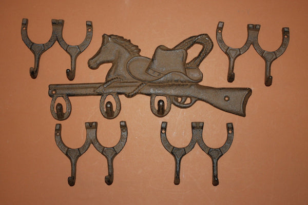 5)pcs, Cast iron cowboy farm and ranch coat and hat hook, cast iron horse shoe wall hook, horse shoe decor, Free shipping, W-12,9