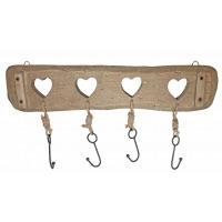 Rustic Heart Hanger With Metal Hooks